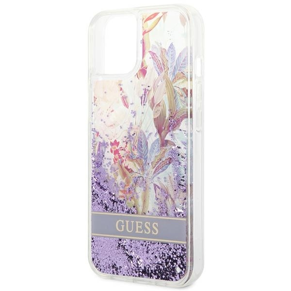 Etui GUESS Apple iPhone 14 Flower Liquid Glitter Fioletowy Hardcase