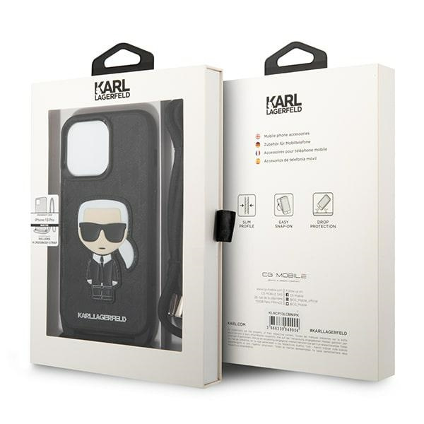 Karl Lagerfeld KLHCP13LCMNIPK iPhone 13 Pro 6,1" hardcase czarny/black Leather Monogram Patch and Cord Iconik