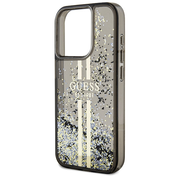 Etui Guess GUHCP15LLFCSEGK iPhone 15 Pro 6.1" czarny/black hardcase Liquid Glitter Gold Stripes Case