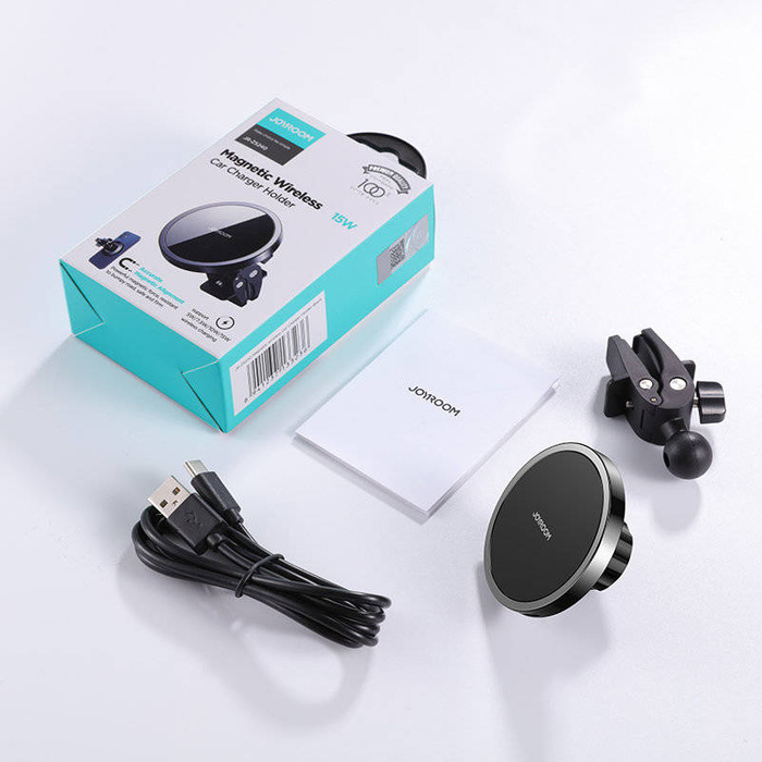 Joyroom samochodowy uchwyt magnetyczny bezprzewodowa indukcyjna ładowarka Qi 15 W (kompatybilna z MagSafe do iPhone) czarny (JR-ZS240)