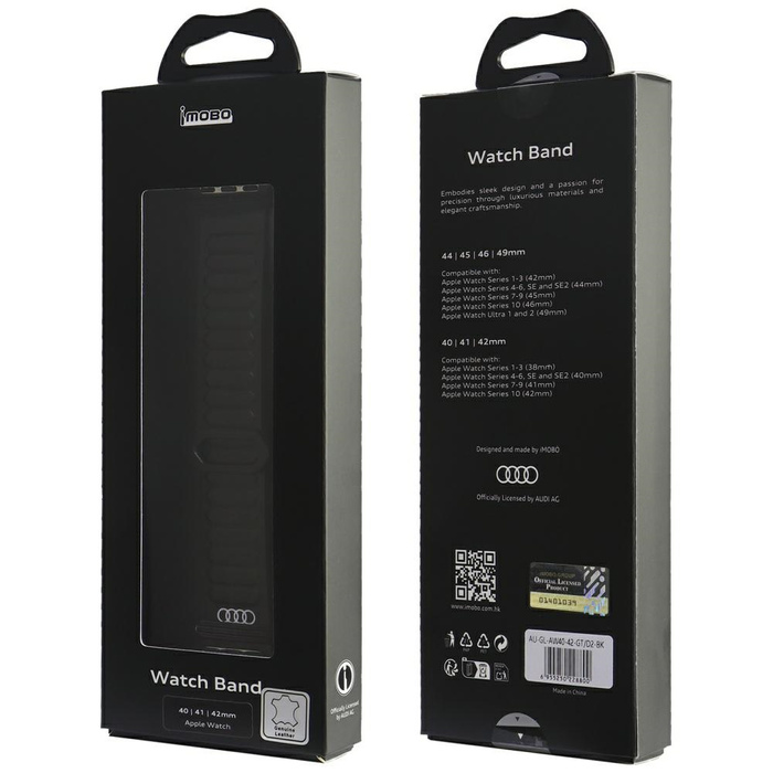 Pasek Audi Logo Genuine Leather Magnetic Ring do Apple Watch 40/41/42mm czarny