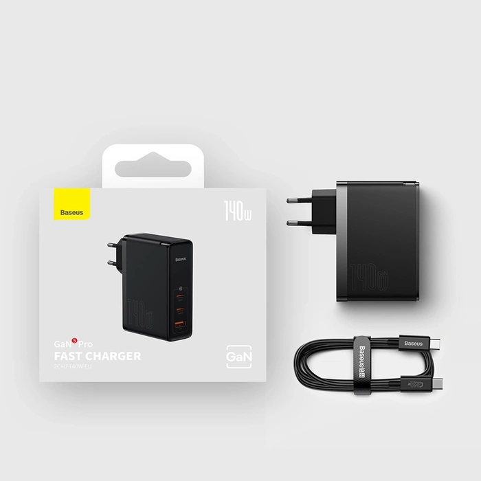 Ładowarka sieciowa Baseus GaN5 Pro 2xUSB-C + USB, 140W (czarna)