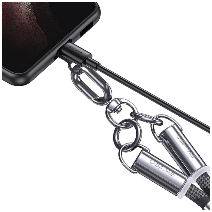 Smycz do telefonu z kablem do ładowania  Usams SJ745 60W USB-C do USB-C 1.2m niebieski