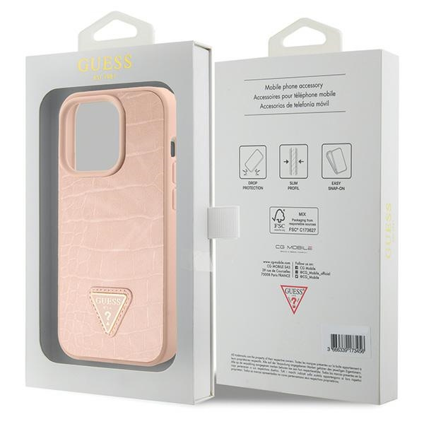 Etui Guess GUHCP15XPCRTHCP iPhone 15 Pro Max różowy/pink hardcase Croco Triangle Metal Logo Case