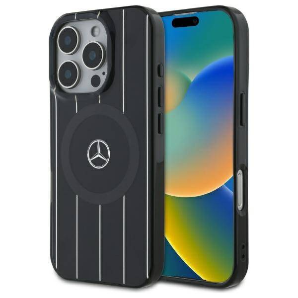 Etui Mercedes iPhone 16 Pro Max 6.9" czarny/black hardcase MB Double Layer Crossed Lines MagSafe