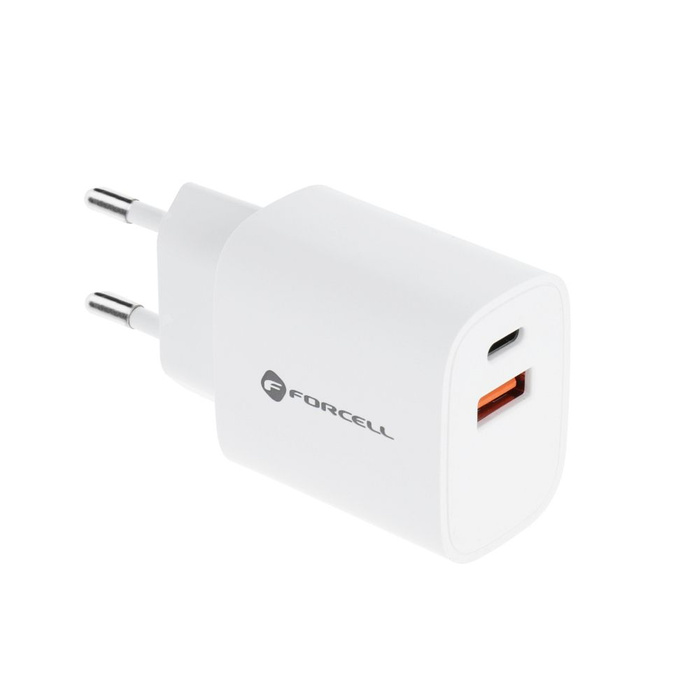 Ładowarka sieciowa do telefonu Forcell F-Energy USB C + USB A QC4.0 PD 3A 30W TFK-TC-30WPD biała