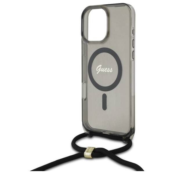 Etui Guess iPhone 16 Pro Max 6.9" czarny/black hardcase Crossbody Cord Script MagSafe
