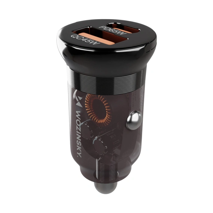 Wozinsky Ładowarka 65W samochodowa USB-C PD 65W / USB-A  45W QC 3.0 - czarna