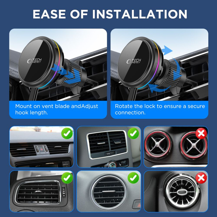 TECH-PROTECT V9 ARCTICBOOST MAGNETIC MAGSAFE DASHBOARD & VENT CAR MOUNT WIRELESS CHARGER 25W QI2.2 BLACK