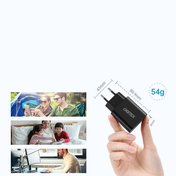 Choetech szybka ładowarka sieciowa Quick Charge 3.0 18W 3A + kabel USB - USB Typ C 1m czarny (Q5003)