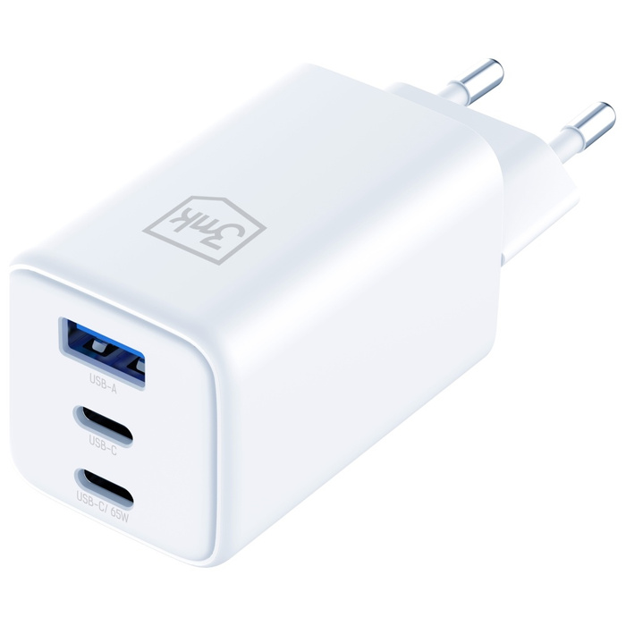 Ładowarka sieciowa 3MK Hyper GaN Charger 65W 1xUSB-A 2xUSB-C PD QC4+ biały