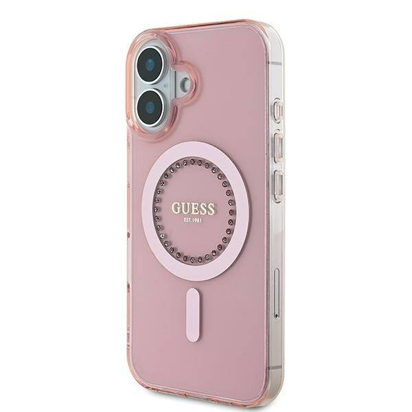 Etui Guess iPhone 16 6.1" różowy/pink hardcase IML Rhinestones MagSafe