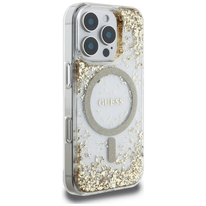 Etui Guess HC Resin Bottom Glitter do     iPhone 16 Pro Max MagSafe złoty