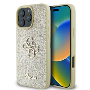 Etui Guess iPhone 16 Pro 6.3" złoty/gold hardcase Fixed Glitter Big 4G