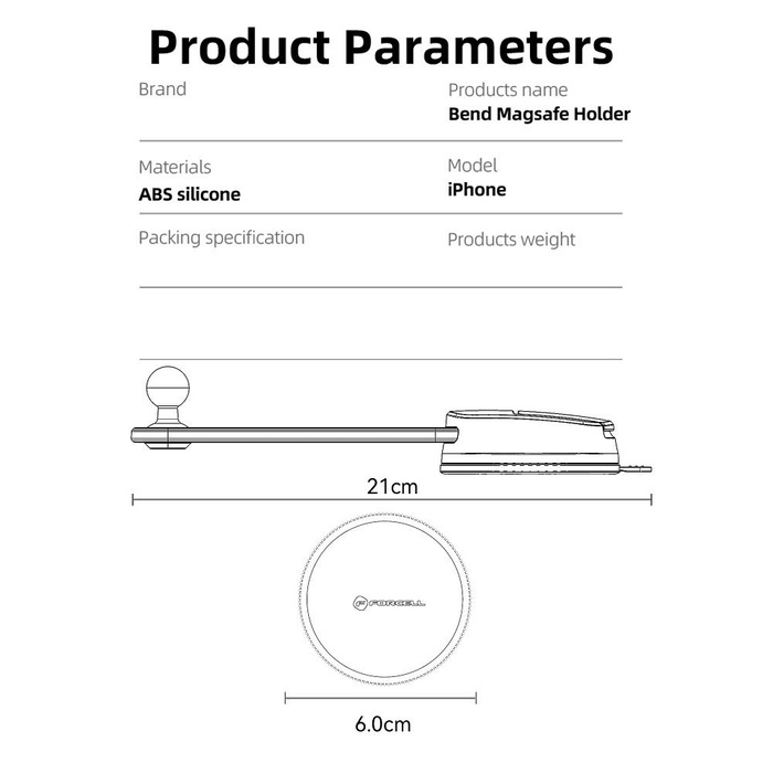 Uchwyt na telefon do samochodu magnetyczny zgodny z MagSafe Forcell F-Grip MagFlex do szyby / deski czarny