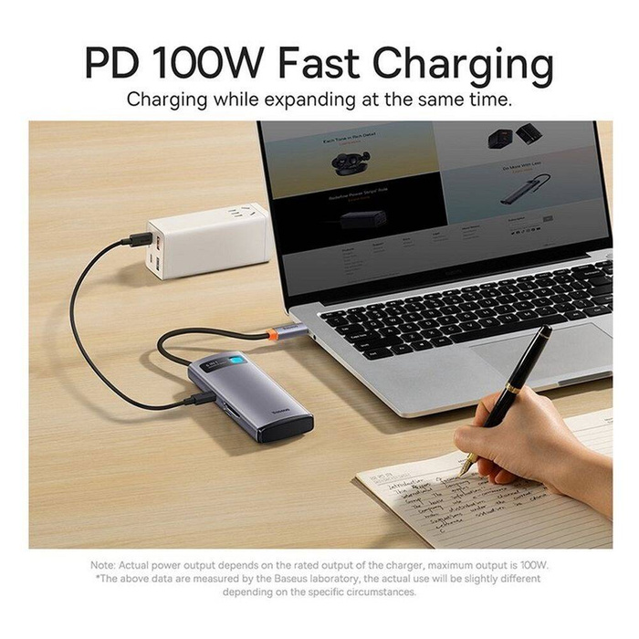 Stacja dokująca HUB Baseus Metal Gleam Series 6 w 1 USB Typ C - 3 x USB 3.2 Gen. 1 / 1 x Power Delivery / 1 x czytnik kart SD / 1 x czytnik kart TF szary (WKWG030213)