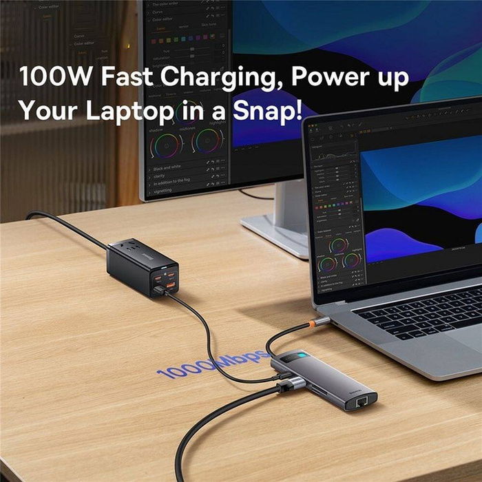 Baseus StarJoy HUB 8w1 USB Typ C - 3x USB / HDMI / RJ45 (1Gbps) / czytnik kart SD i TF / USB Typ C PD szary (WKWG080113)