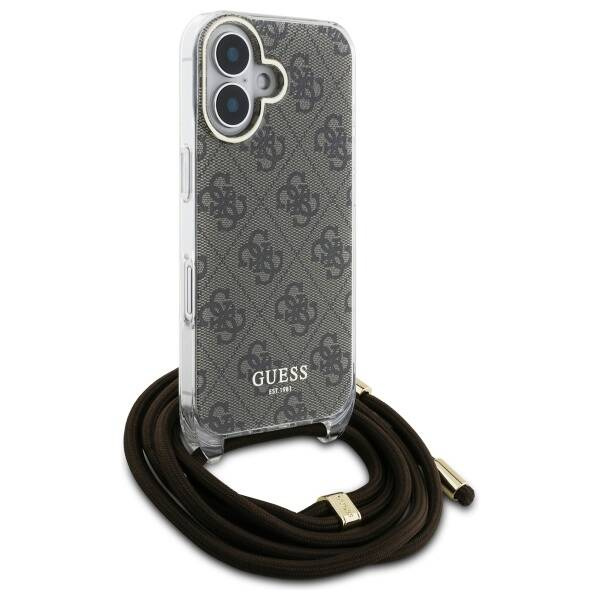 Etui Guess iPhone 16 6.1" brązowy/brown hardcase Crossbody Cord 4G Print