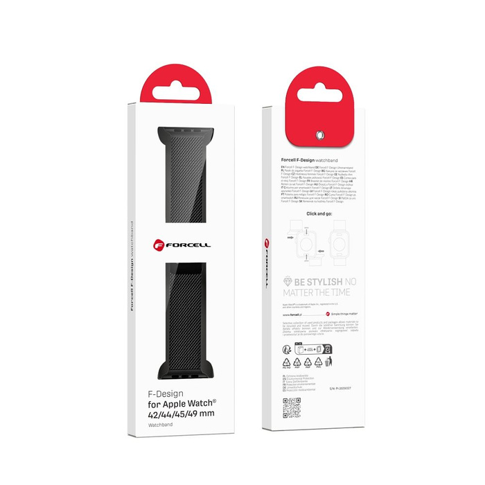 Pasek do Apple Watch Forcell F-Design FA14 magnetyczny stal 42 / 44 / 45 / 49 mm czarny