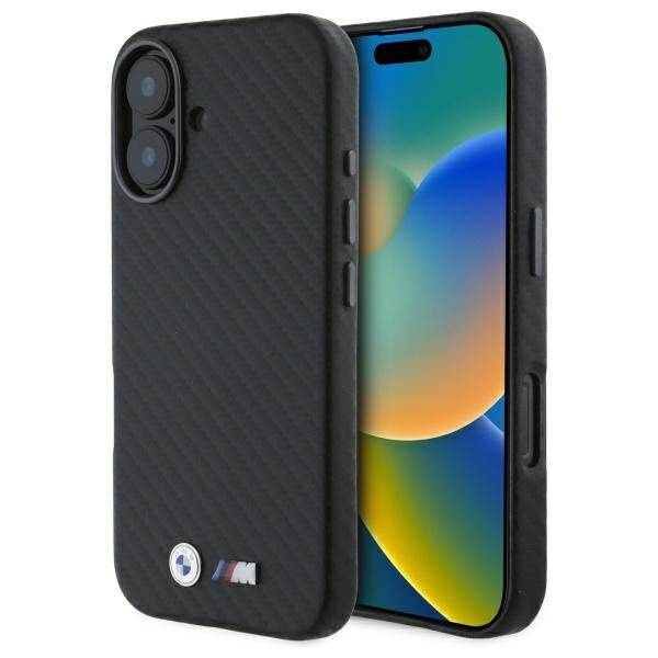 Etui BMW iPhone 16 czarny/black hardcase Carbon Wrapped Metal