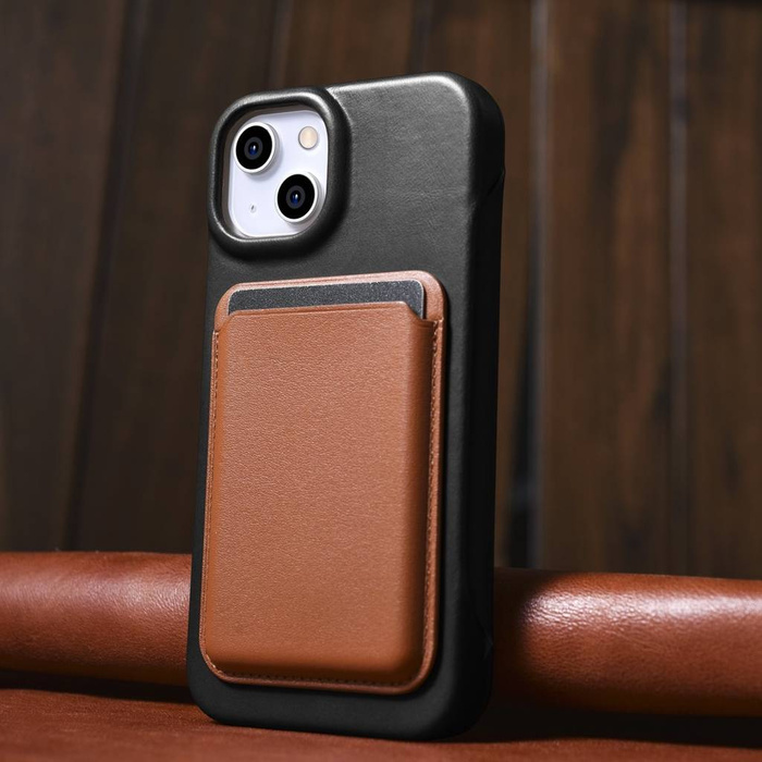 iCarer CE Oil Wax Premium Leather Folio Case skórzane etui iPhone 14 z klapką magnetyczne MagSafe czarny (AKI14220705-BK)
