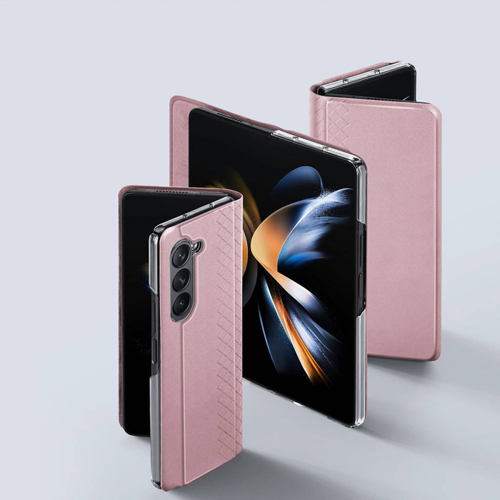 Etui Skórzane etui z klapką i portfelem do Samsung Galaxy Z Fold 5 5G Dux Ducis Bril - różowe Case