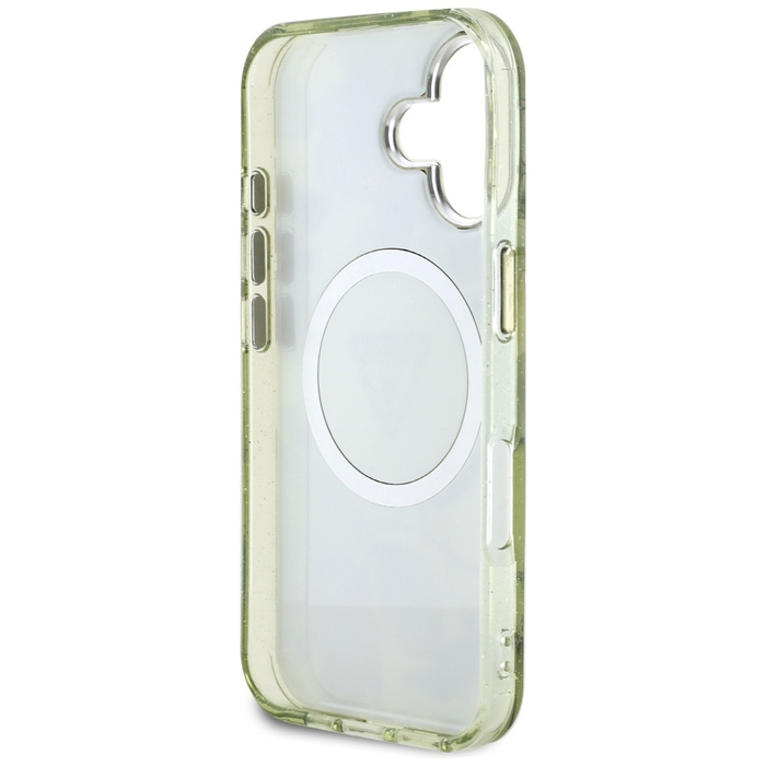 Etui Guess Glitter Flowers Triangle       Buttons MagSafe do iPhone 16 zielony