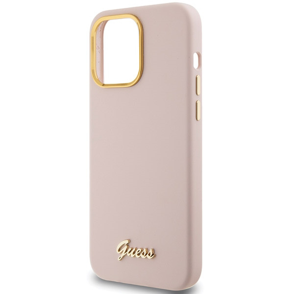 Etui Guess GUHCP15XSMBSLP iPhone 15 Pro Max 6.7" różowy/pink hardcase Silicone Script Metal Logo & Frame Case
