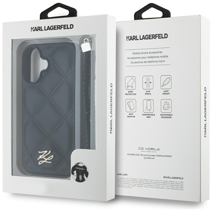 Etui Karl Lagerfeld Quilted Initial Logo & Chain Strap do iPhone 16 czarny