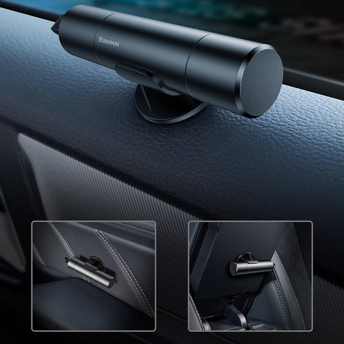 Baseus 2w1 młotek bezpieczeństwa zbijak do szyb + nóż do cięcia pasów szary (CRSFH-0G)