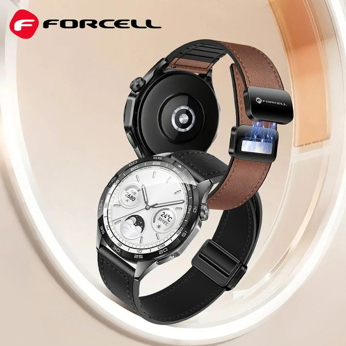 Pasek do Samsung Galaxy Watch Forcell F-Design FS20 magnetyczny skóra ekologiczna 22 mm brązowy