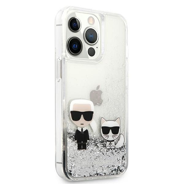 Etui KARL LAGERFELD Apple iPhone 13 Pro Max Liquid Glitter Karl&Choupette Srebrny Hardcase