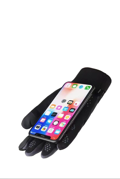 Rękawiczki wiatroszczelne do telefonu damskie - czarno-różowe