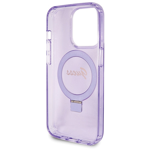 Etui Guess GUHMP13XHRSGSU iPhone 13 Pro Max 6.1" fioletowy/purple hardcase Ring Stand Script Glitter MagSafe Case