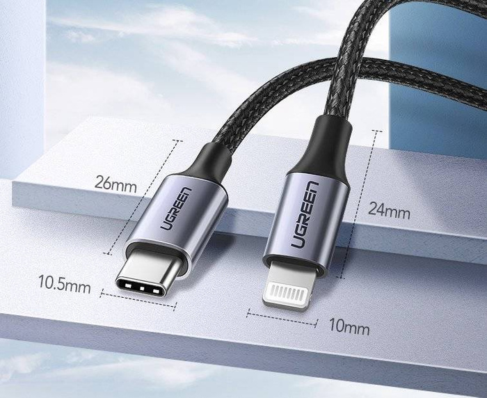 Ugreen kabel przewód MFI (Made For iPhone) USB Typ C - Lightning 3 A 1 m czarny (US304 60759)