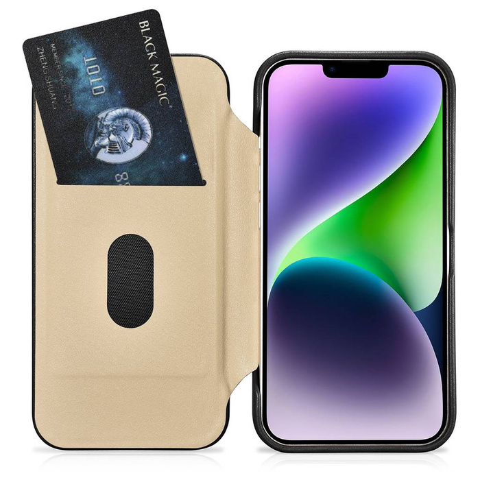 iCarer CE Premium Leather Folio Case skórzane etui iPhone 14 Plus z klapką magnetyczne MagSafe czarny (WMI14220715-BK)