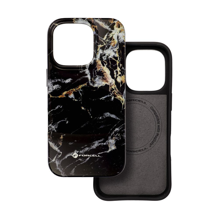 Etui na iPhone 15 PLUS Forcell F-Protect Mirage zgodny z MagSafe Military Drop-Test black marble