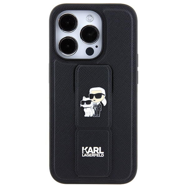 Etui Karl Lagerfeld KLHCP13LGSAKCPK iPhone 13 Pro / 13 6.1" czarny/black hardcase Gripstand Saffiano Karl&Choupette Pins Case
