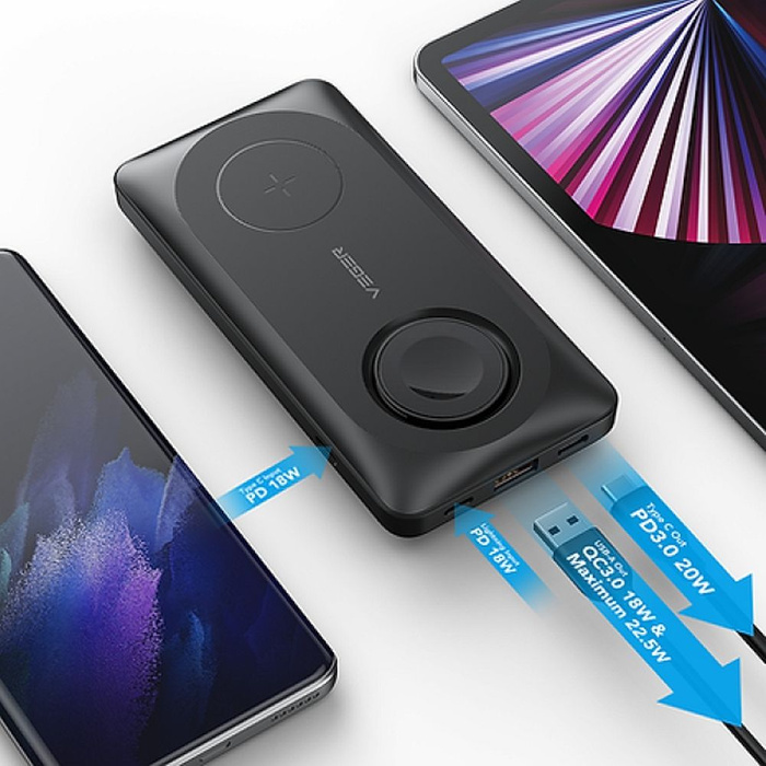 VEGER powerbank 10000 mAh z ładowaniem indukcyjnym kompatybilny z MagSafe PD QC3.0 3A 22,5W MagMulti (W1156) czarny