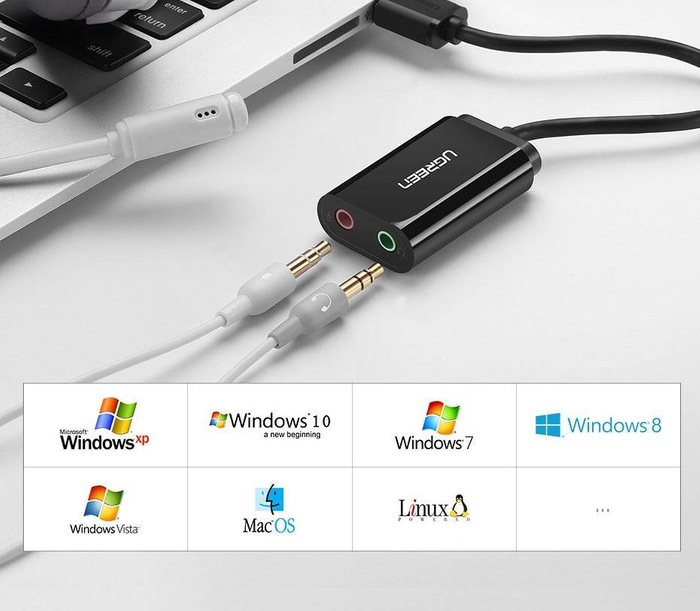 Ugreen zewnętrzna karta dźwiękowa muzyczna adapter USB - 3,5 mm mini jack 15 cm biały (US205 30143)