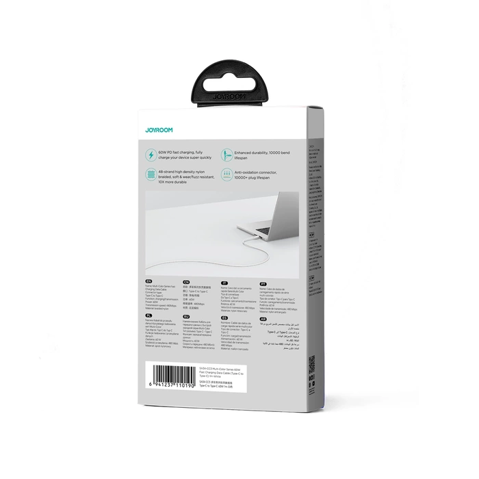 Kabel Joyroom Multi-Color Series SA34-CC3 USB-C / USB-C 60W szybki transfer 1m - biały
