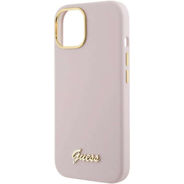 Etui Guess GUHCP15SSMBSLP iPhone 15 6.1" różowy/pink hardcase Silicone Script Metal Logo & Frame