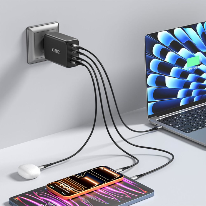 TECH-PROTECT NC240W-GAN 4-PORT NETWORK CHARGER PD 240W / QC3.0 BLACK