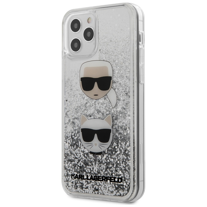 Etui KARL LAGERFELD Apple iPhone 12 12 Pro Liquid Glitter Karl&Choupette Srebrny Hardcase