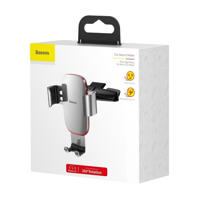 Baseus Metal Age Gravity Car Mount metalowy samochodowy uchwyt grawitacyjny na slot CD srebrny (SUYL-J0S)