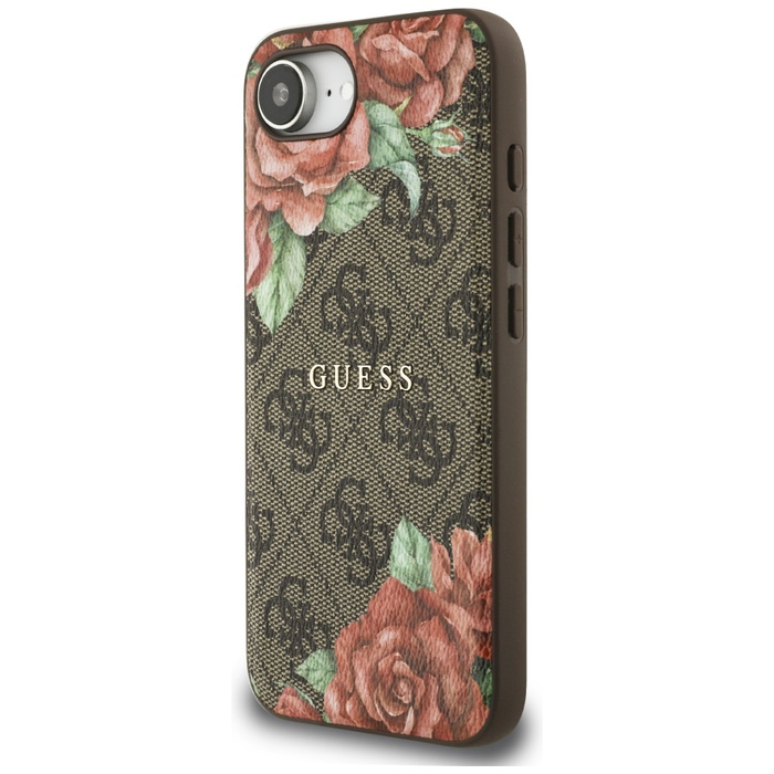Etui Guess 4G Flowers Print MagSafe do   iPhone 16e brązowy