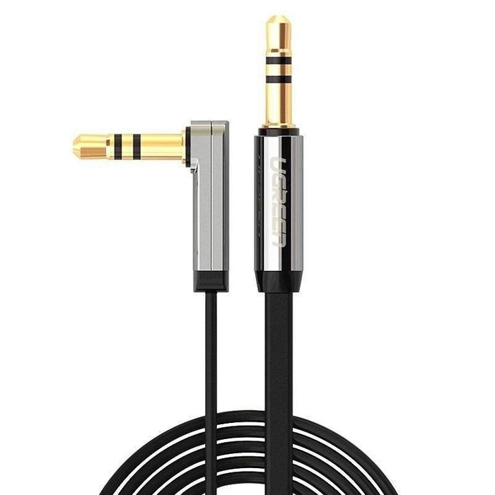 Kabel Kątowy AUX UGREEN Mini Jack 3,5mm Płaski 2m Czarny AV119