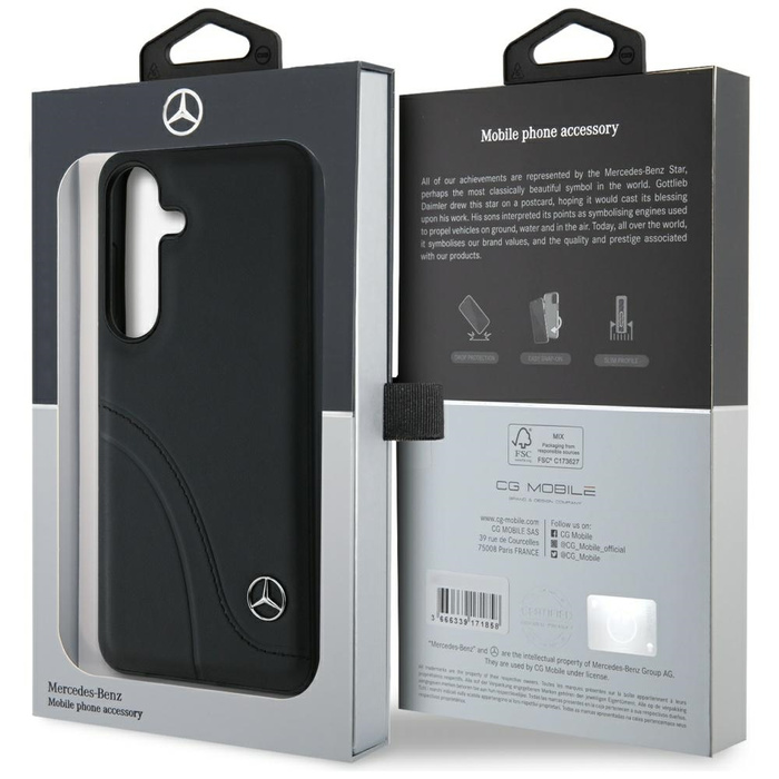 Etui Mercedes Leather Curved Stitches do  Samsung Galaxy S25 czarny