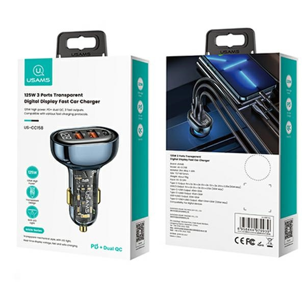 USAMS Ład. sam. 1xUSB-C 2xUSB-A 125W Fast Charge transparent blue CC158CC02 (US-CC158)