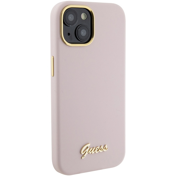 Etui Guess GUHCP15SSMBSLP iPhone 15 6.1" różowy/pink hardcase Silicone Script Metal Logo & Frame